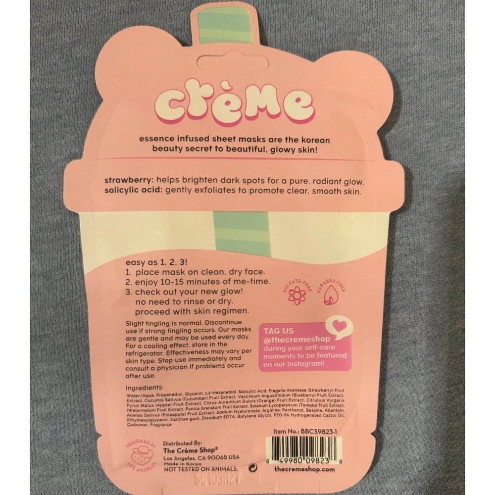 The Crème Shop Headband Plush Pink + 5 Beary Clear Skin Sheet Masks NWT‎ Bundle